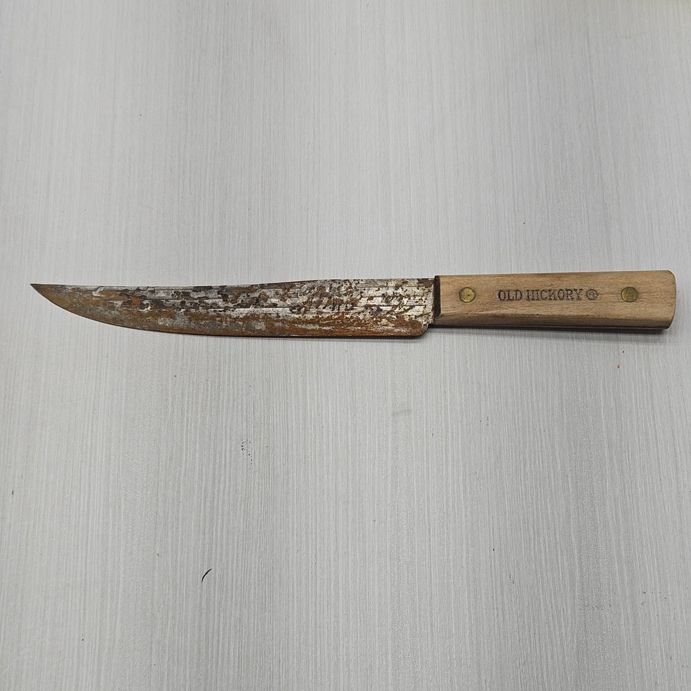 Vintage Old Hickory Butcher Knife Carbon Steel Wood Handle 8 Inch Blade USA